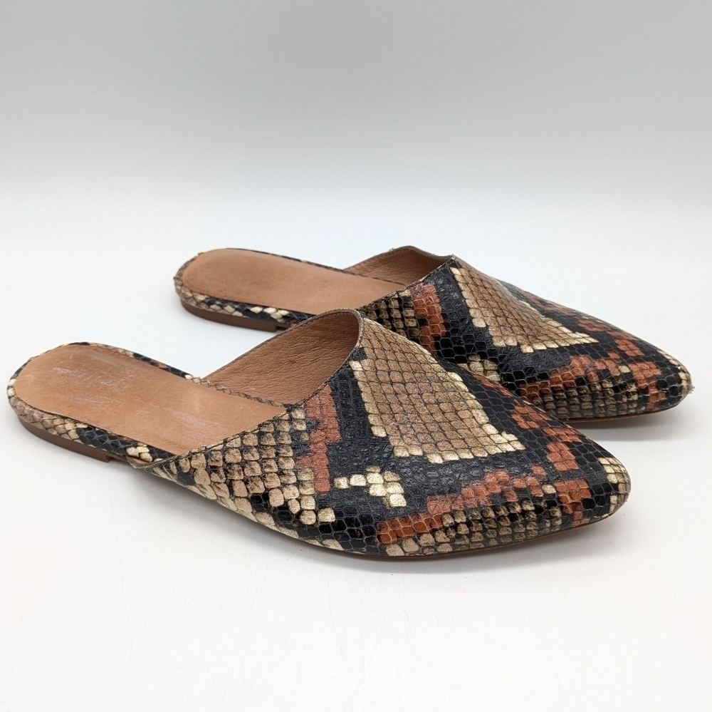 Madewell Remi Snake Print Embossed Leather Slip On Mule Flat Shoe 6.5